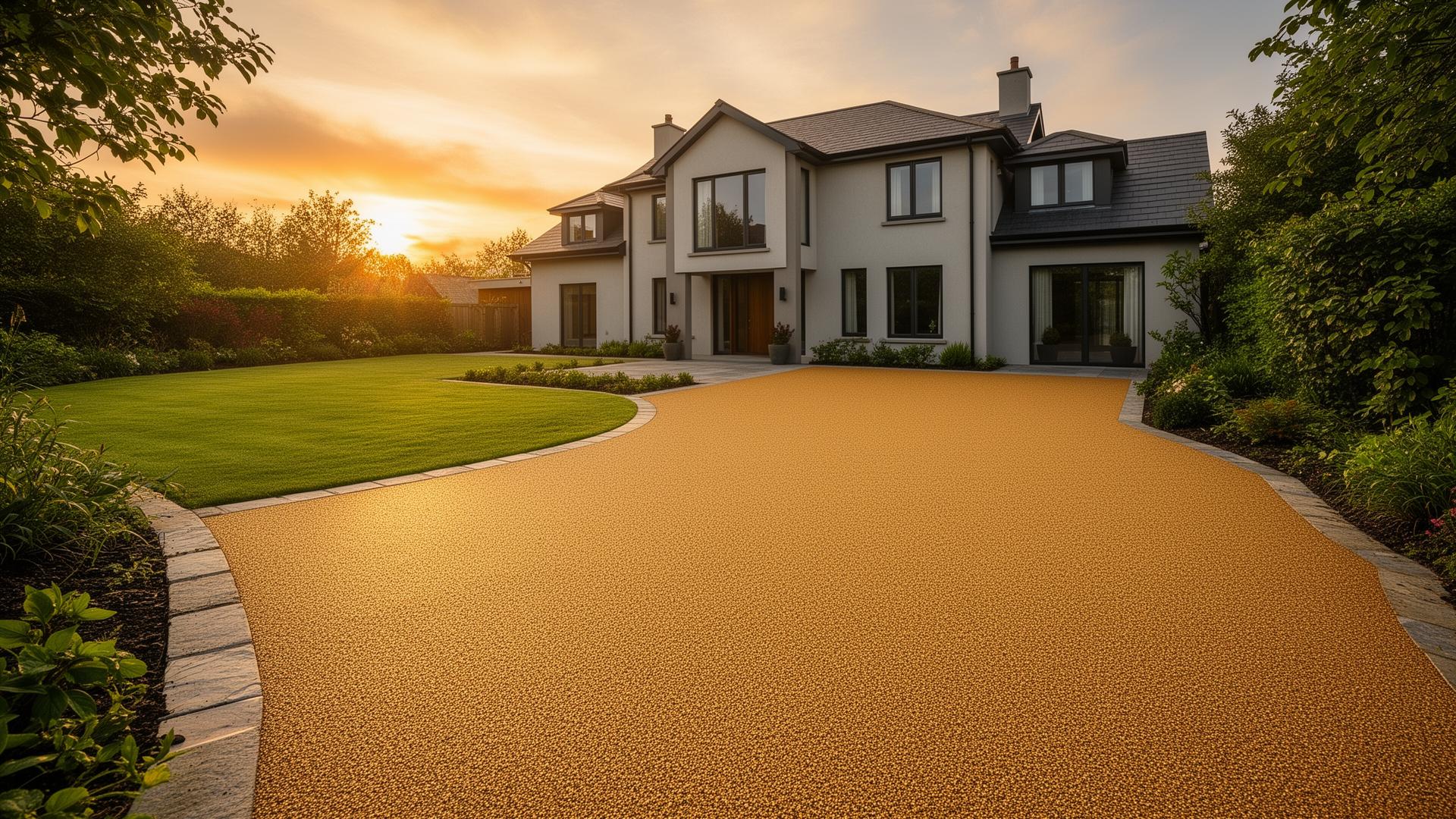 Premium resin-bound driveway at golden hour